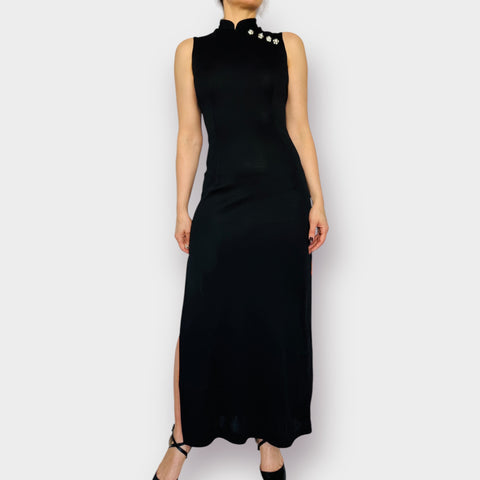 70s Black and Orange Trimmed Gown Size S