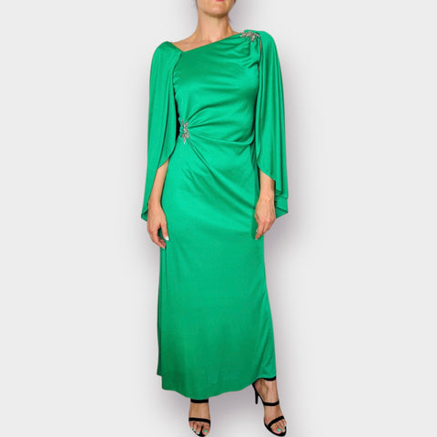 70s Claralura Kelly Green Gown Size M