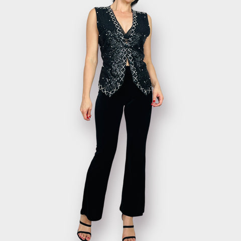 90s Theo Black Beaded and Sequin Vest