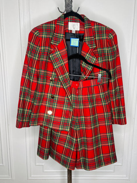 90s Amanda Smith Petites Plaid Shorts Suit Size S/M