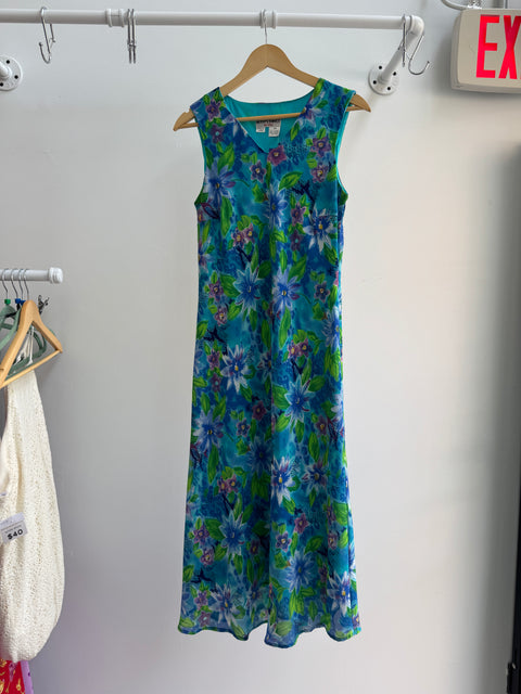 90s Betsy's Things Teal Floral Dress Size M