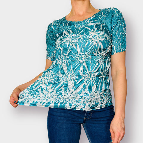 90s Teal White Stretch Top Size S-L