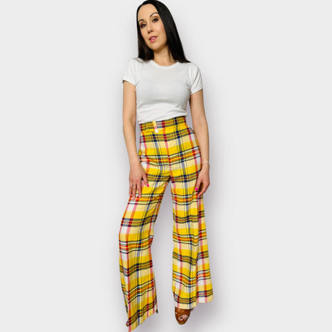70s Time and Place Yellow Plaid Bell Bottoms Size XS