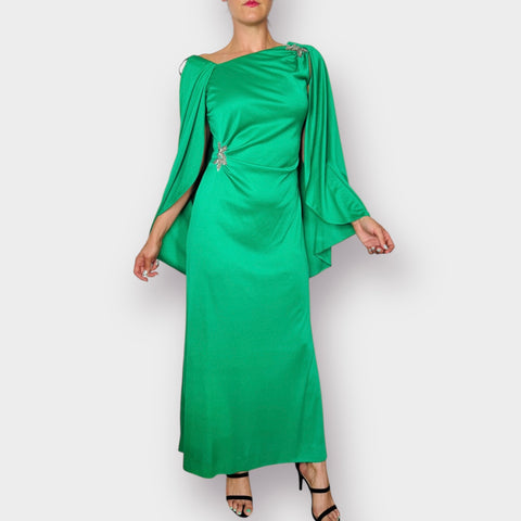 70s Claralura Kelly Green Gown Size M