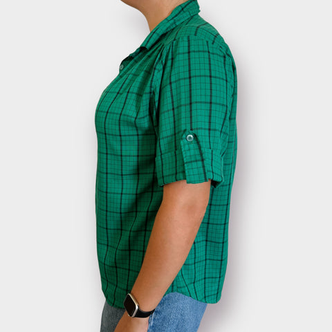 70s Miss Fashionality Green Black Plaid Shirt Size XXL