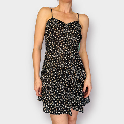 90s Sense Black Tan Floral Dress Size M