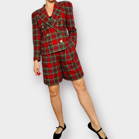 90s Amanda Smith Petites Plaid Shorts Suit Size S/M