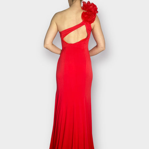 Red One Shoulder Long Gown with Train Size M
