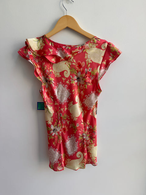 00s New Directions Peach Floral Sleeveless Blouse Size S