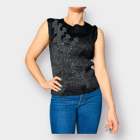 90s Alberto Makali Black Jeweled Crinkle Tank Size XL