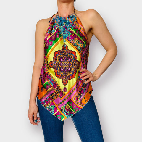 2000s Andrea Behar Silk Jeweled Top Size L