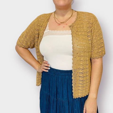 Y2K R&K Tan Gold Crochet Overlay Size L