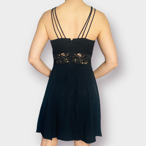 90s Betsy & Adam Black Party Dress with Sheer Lace Waistband Size M