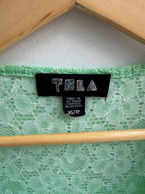 Y2K Tela Green Lace Crop Top Size XS