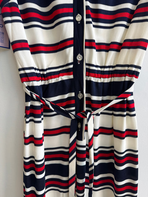 70s Red Cream Navy Striped Dress