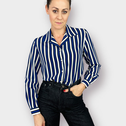90s Leslie Fay Blue Striped Blouse Size M
