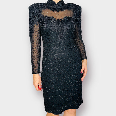 80s Alvce Designs Black Beaded Party Dress