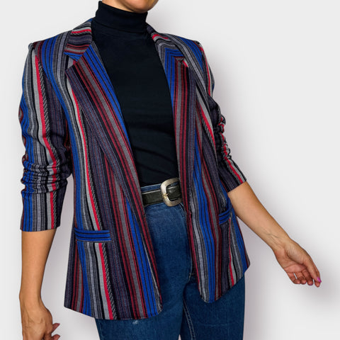 80s Alfred Dunner Blue Red Gray Striped Blazer Size M