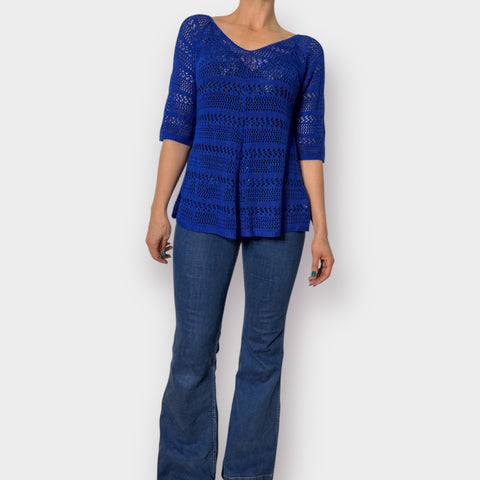 Y2K Studio 8 Blue Crochet Top Size L