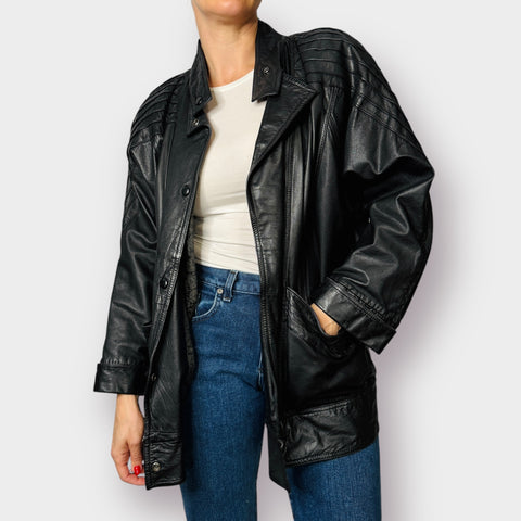 80s Avanti Black Leather Coat Size M