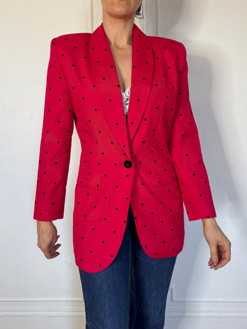 90s Lord & Taylor Pink Polka Dot Blazer size S