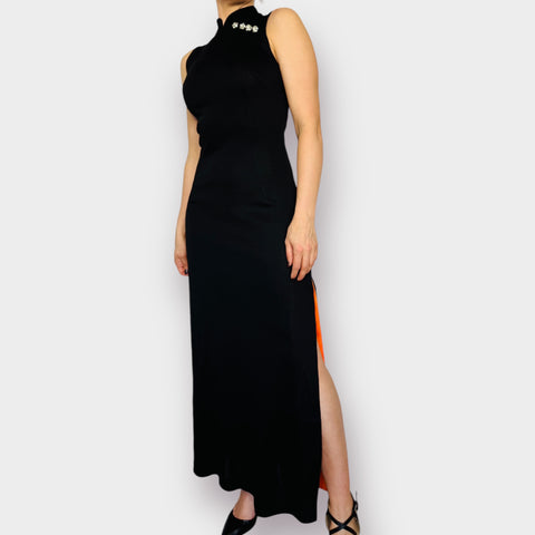 70s Black and Orange Trimmed Gown Size S