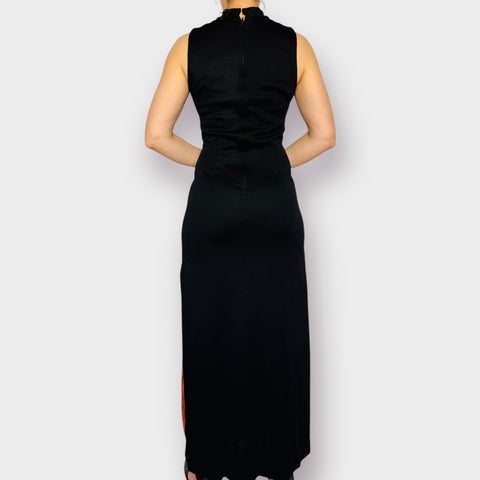 70s Black and Orange Trimmed Gown Size S
