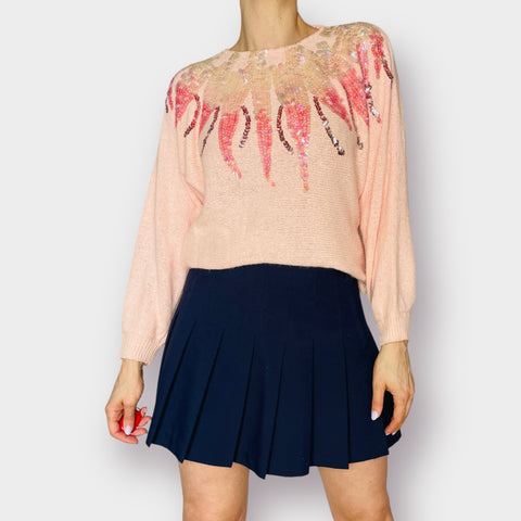 80s Pink Sequin Top Sweater Size M