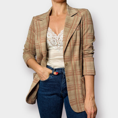 70s Devon Tan Orange Plaid Blazer Size L