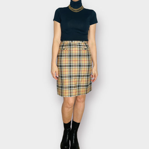 90s Harold's Tan Black Red Plaid Skirt Size S