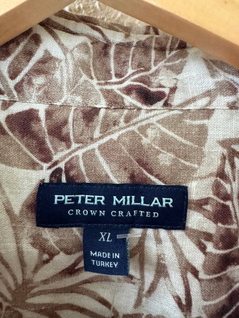Peter Millar Tan Leaf Linen Shirt Size XL