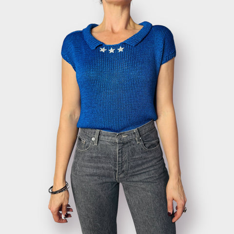 90s Blue Star Sweater Top Size M