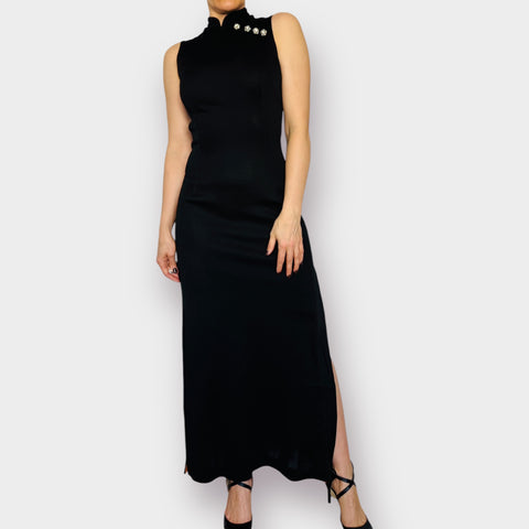 70s Black and Orange Trimmed Gown Size S