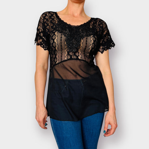 90s BKE Black Lace Sheer Blouse Size M