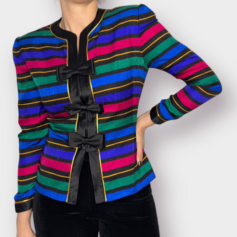 80s Adrianna Papell Striped Blazer with Bows Size S