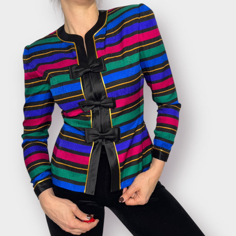 80s Adrianna Papell Striped Blazer with Bows Size S