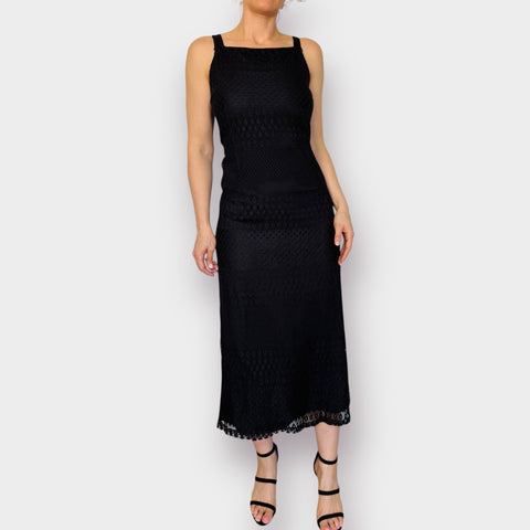 90s Helene Blake Black Crochet Dress Size L