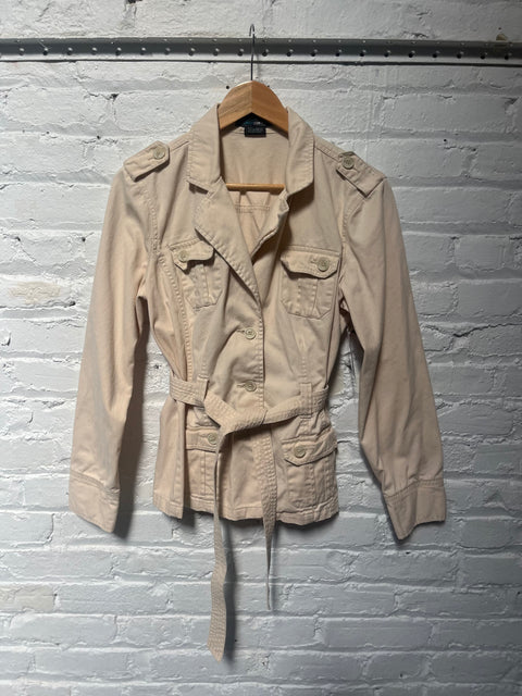 Y2K French Cuff Khaki Belted Jacket Size L