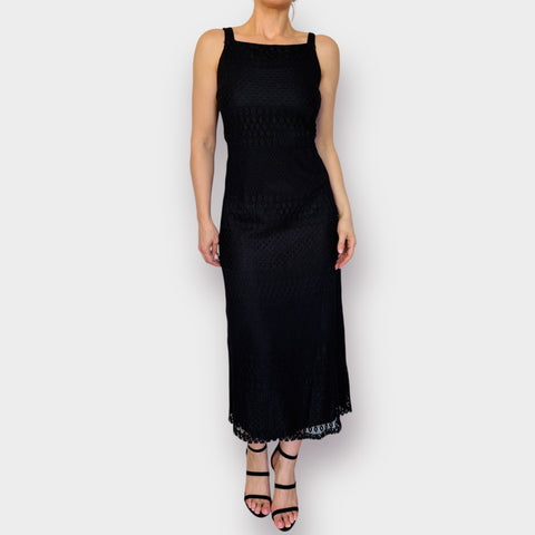 90s Helene Blake Black Crochet Dress Size L