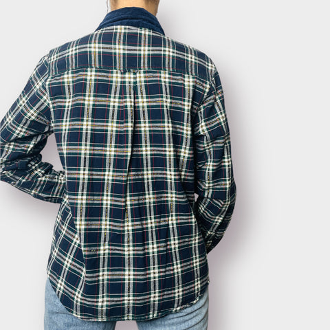 90s Bobbie Brooks Navy Plaid Holiday Button Up Top Size M