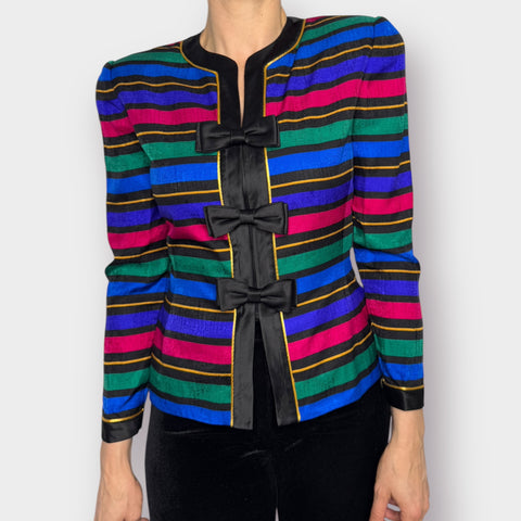 80s Adrianna Papell Striped Blazer with Bows Size S