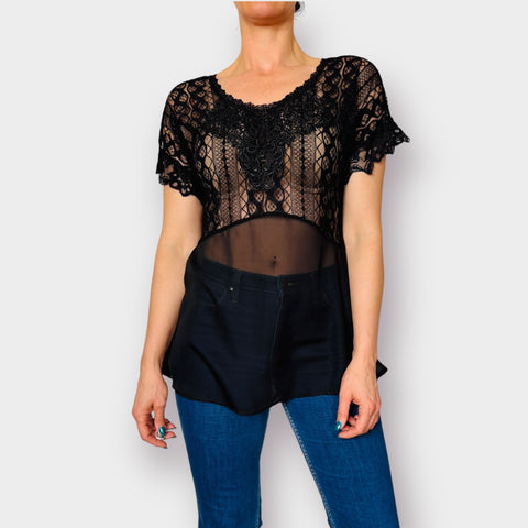 90s BKE Black Lace Sheer Blouse Size M