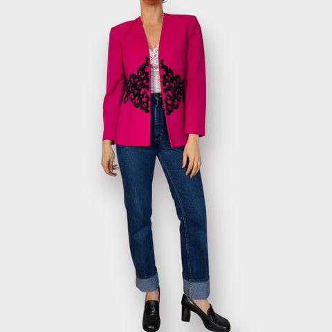90s Lillie Rubin Pink Blazer with Black embellishment Size M