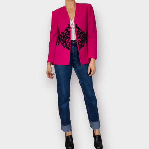 90s Lillie Rubin Pink Blazer with Black embellishment Size M