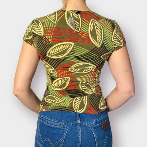 Y2K Sere Nade Olive Leafy Print Top Size S