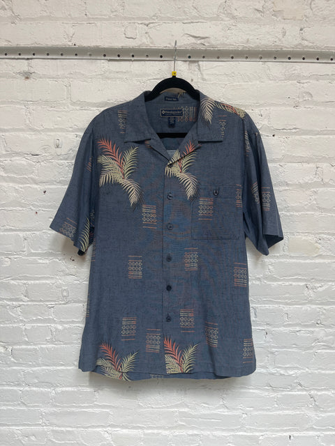 Weekends Blue Silk Tropical Top Size M