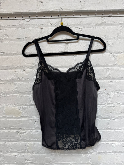80s Black Lace Panel Cami Tank Size M
