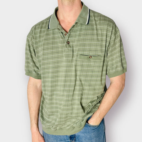 90s Harbor Bay Green Checkered Collared Top