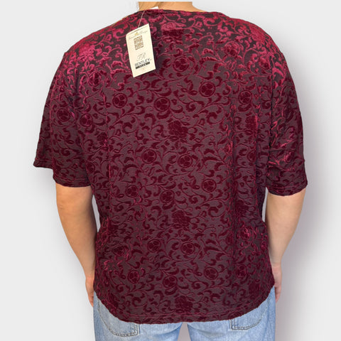 Y2K Bentley Maroon Velvet Burnout Top Size 2X