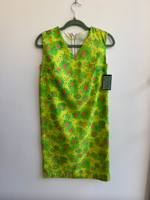 70s Lime Daisy Dress Size S